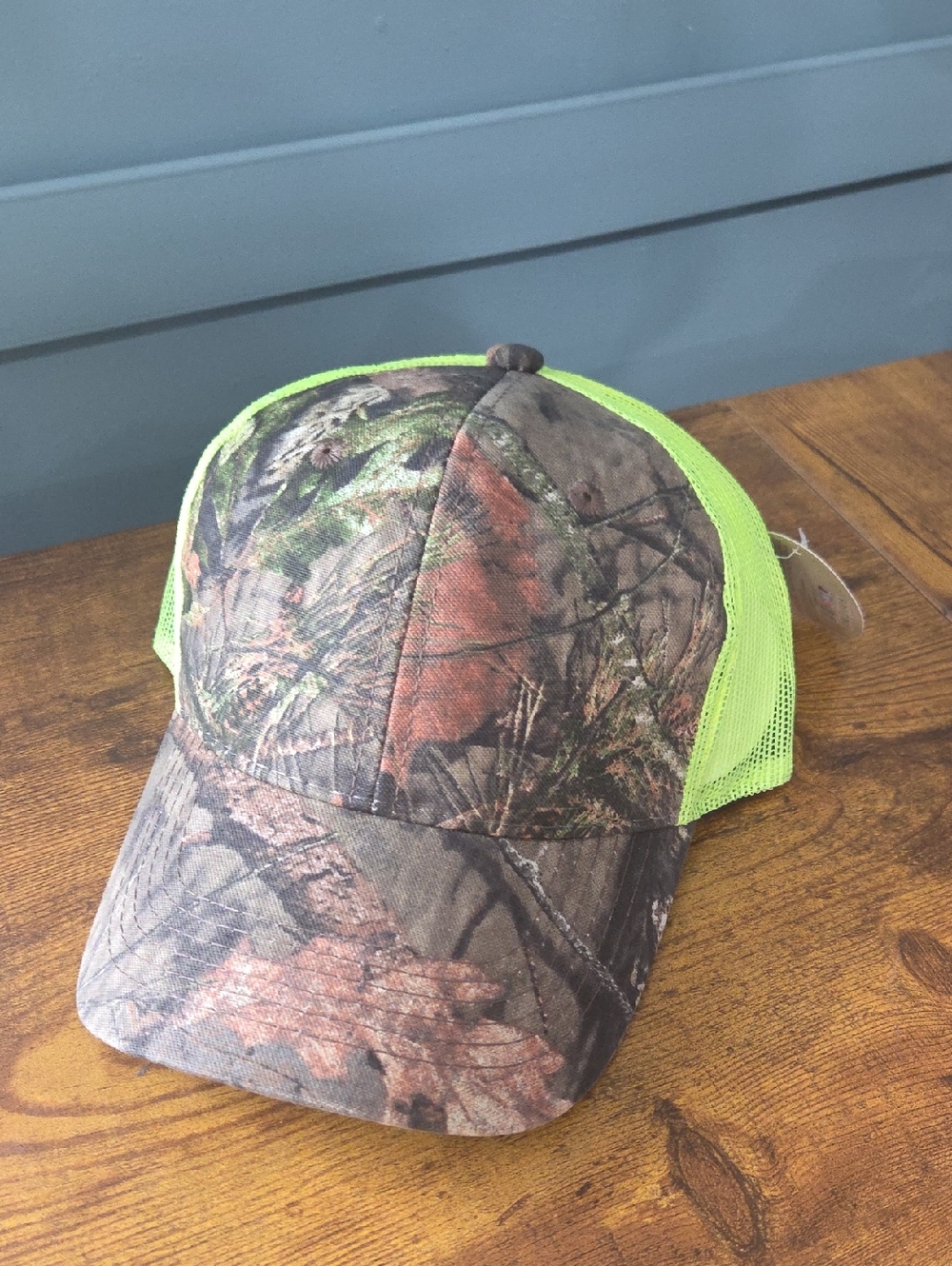 Camo Trucker Hat with Neon Green Mesh